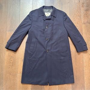 Vintage Aquascutum 100% Wool Long Overcoat Navy Blue Size XL